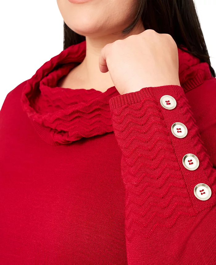 Plus Size Ribbed-Hem Cowl-Neck Sweater - thumbnail 9