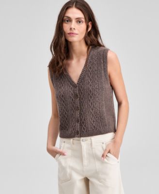 And Now This - Women's Button-Front Cable-Knit Sweater Vest