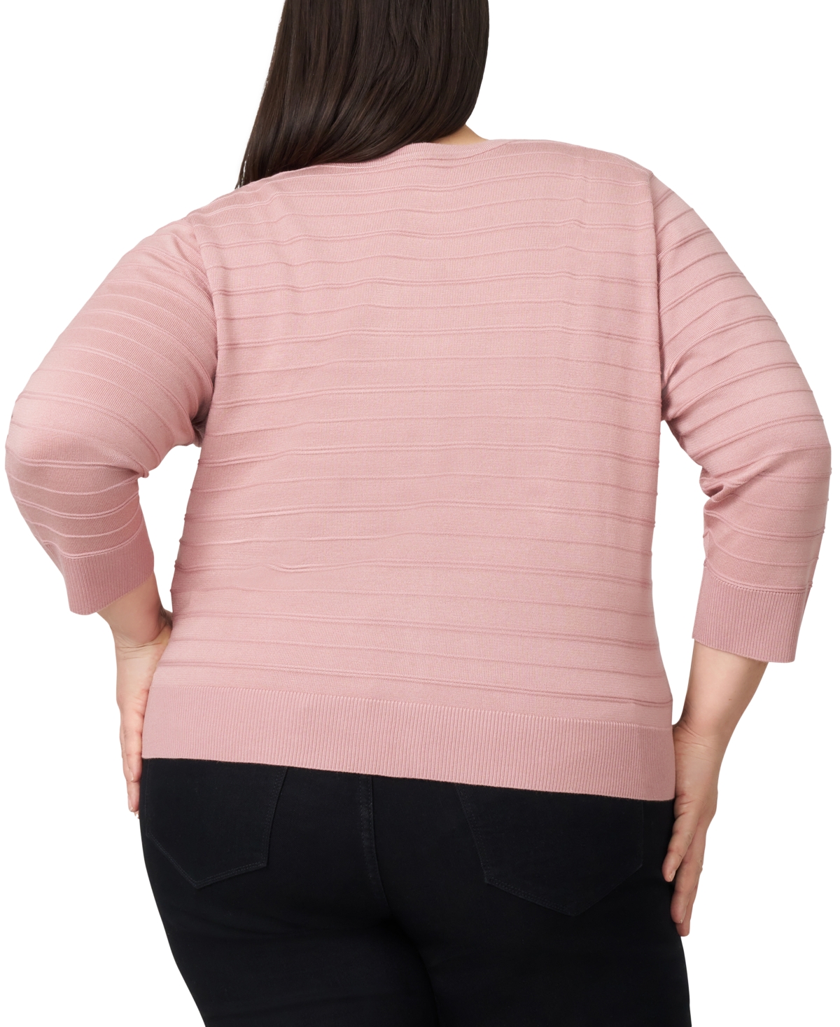Melissa Paige Plus Size Textured Stripe Cardigan Sweater In Pink