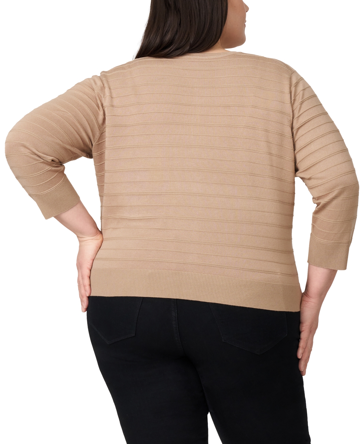 Melissa Paige Plus Size Textured Stripe Cardigan Sweater In Brown