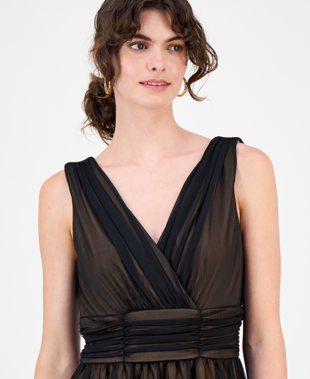 Connected Women's Chiffon Ruched-waist Dress In Multi
