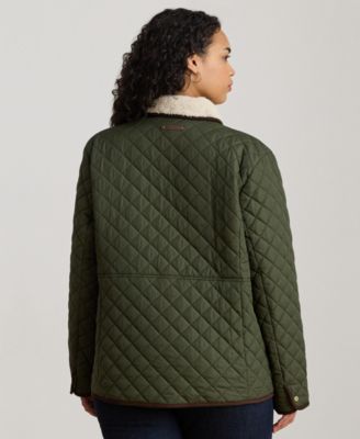 Plus Size Faux-Sherpa-Collar Quilted Coat