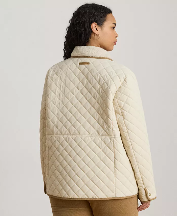 Plus Size Faux-Sherpa-Collar Quilted Coat - thumbnail 2