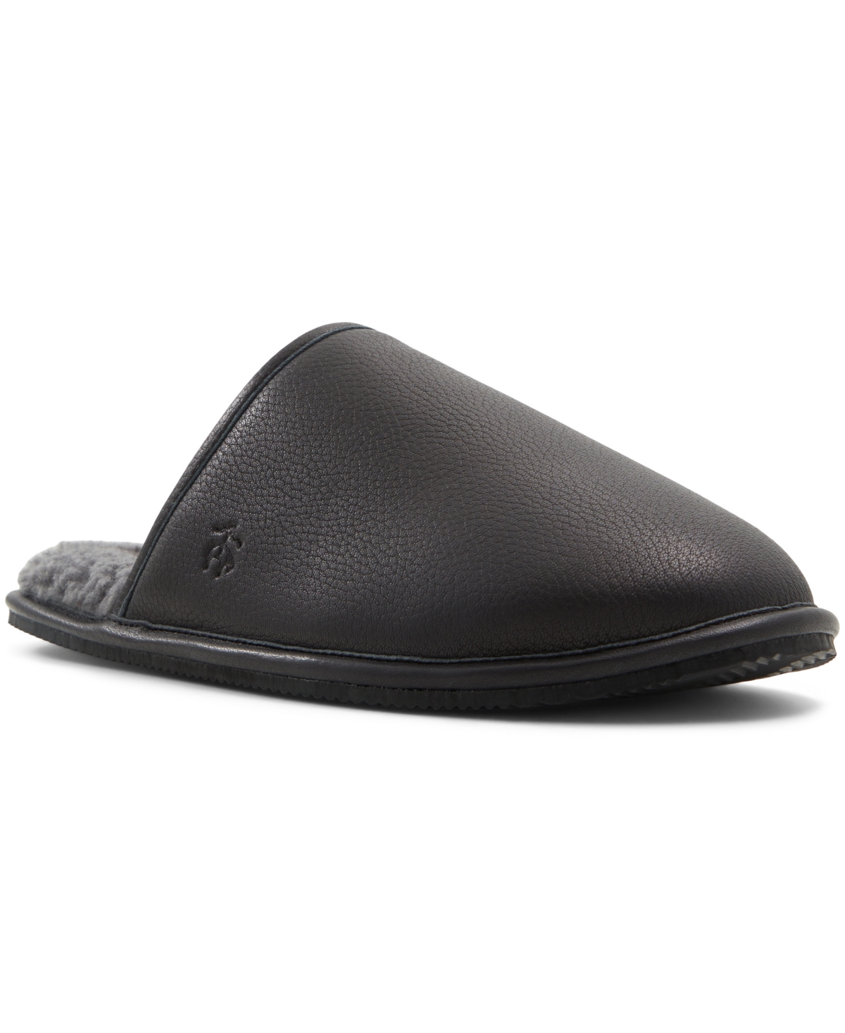 Brooks Brothers Henri Genuine Shearling Lined Leather Slipper In Black