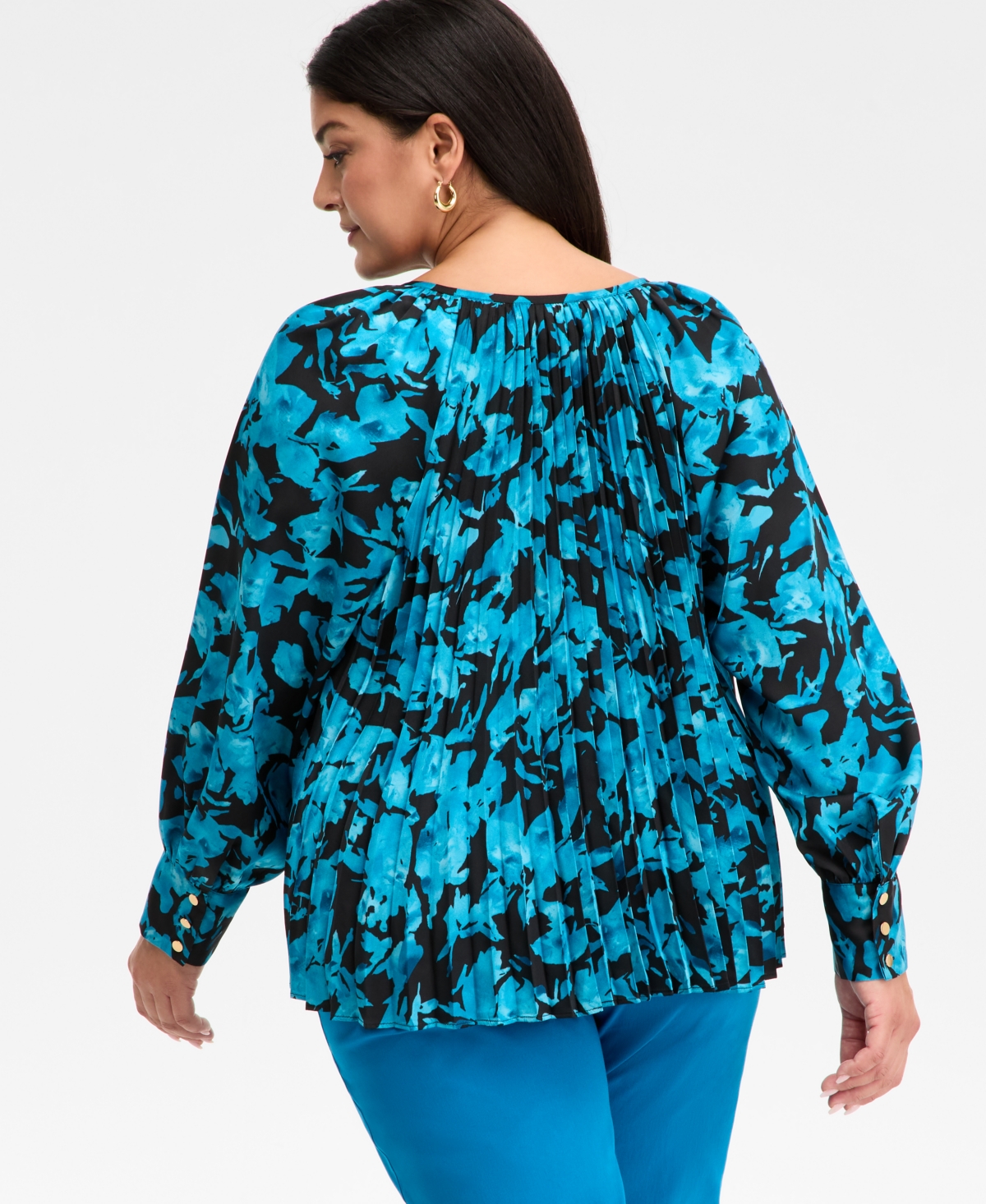Inc International Concepts Plus Size Pleated Puff-sleeve Blouse, Macy's Exclusive In Multi