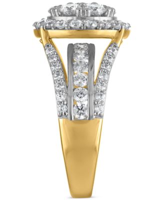 Diamond Halo Cluster Multirow Engagement Ring (2 ct. t.w.) in 14k Two-Tone Gold