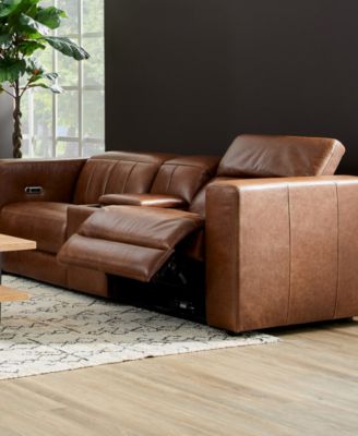 Austin 84" Chestnut Leather Power Reclining Loveseat with Console