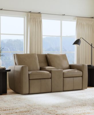 Aria 75" Fawn Leather Power Reclining Loveseat with Console