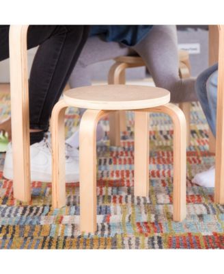 Kids' Nordic Table and Chairs Set - Natural: Wooden Round Classroom and Playroom Toddler Activity Table with 4 Stools