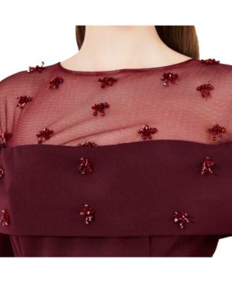 Hand Embellished Tulle Panel Bardot Dress