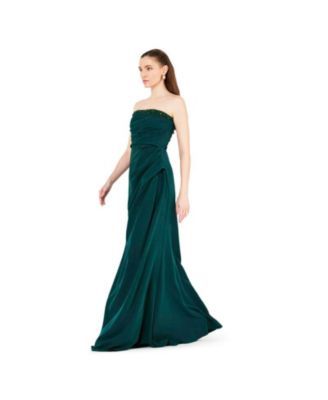 Women's Hand Embellished Strapless Pleated Gown