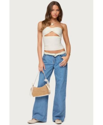 Women's Floral Foldover Low Rise Jeans