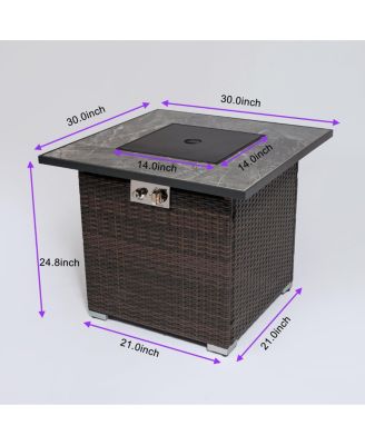 30inch Outdoor Fire Table Propane Gas Fire Pit Table with Lid Gas Fire Pit Table with Glass Rocks and Rain Cover