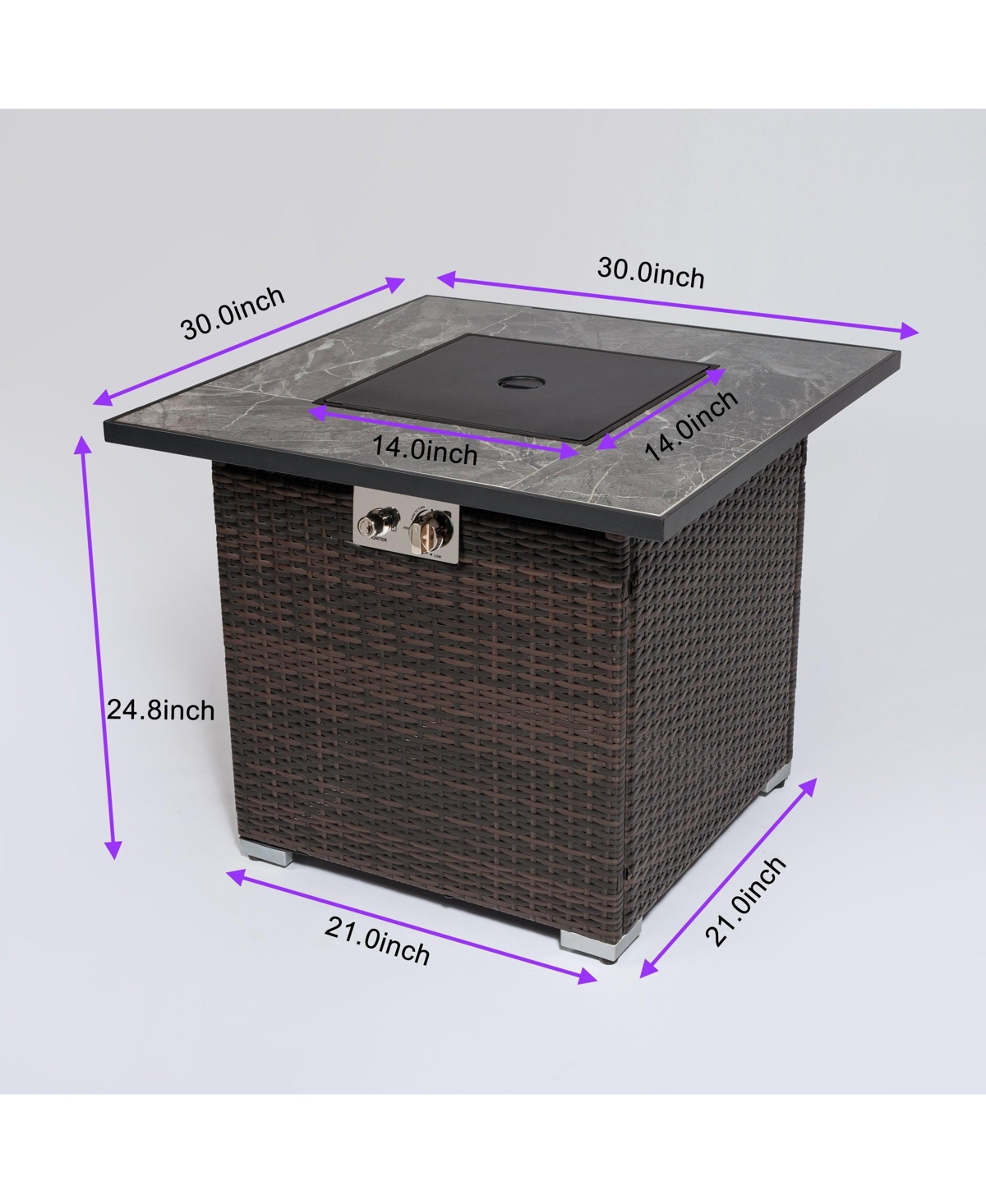 Flynama 30inch Outdoor Fire Table Propane Gas Fire Pit Table with Lid Gas Fire Pit Table with Glass Rocks and Rain Cover