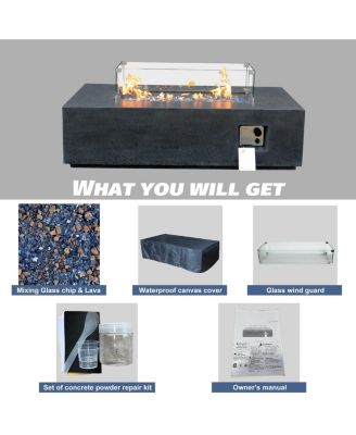 52 Inch Outdoor Concrete Propane gas rectangle Fire Pit table in Dark Gray color