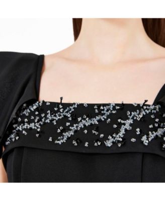 Women's Cascading Sleeves Gown with Embellished Neckline