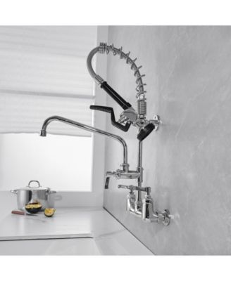 Commercial Restaurant Pull Down 2-Handle Wall Mount Pre-Rinse Spray Utility Kitchen Faucet in Polished Chrome