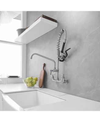 Commercial Restaurant Pull Down 2-Handle Wall Mount Pre-Rinse Spray Utility Kitchen Faucet in Polished Chrome