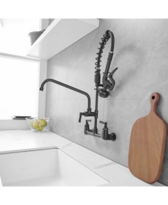 Commercial Restaurant Pull Down 2-Handle Wall Mount Pre-Rinse Spray Utility Kitchen Faucet in Polished Chrome