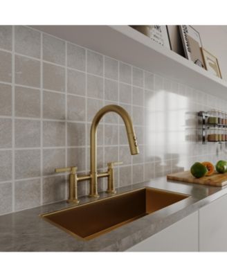 Modern Double Handle  2-Sprayer Patterns and 360 Swivel Spout 3 Holes Deck Mount Bridge Kitchen Faucet