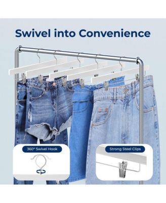 20 Pcs. Premium Wooden Pants Hangers - Heavy Duty Hanger Set with Chrome 360&amp;#xB0; Swivel Hook (White)