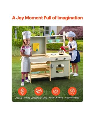 Wooden Mud Kitchen Outdoor Playset for Kids Pretend Cooking and Garden Play