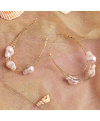 Women's Black Snowball Wire Hoop Earrings