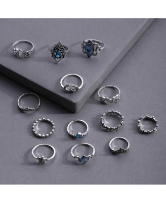 Women's Silver  Pack Of 13 Oxidized Rings