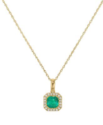 Emerald (3/4 ct. t.w.) & Diamond (1/8 ct. t.w.) Asscher Halo 18" Pendant Necklace in 14k Gold