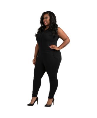 Plus Size Sleeveless Collared Jumpsuit