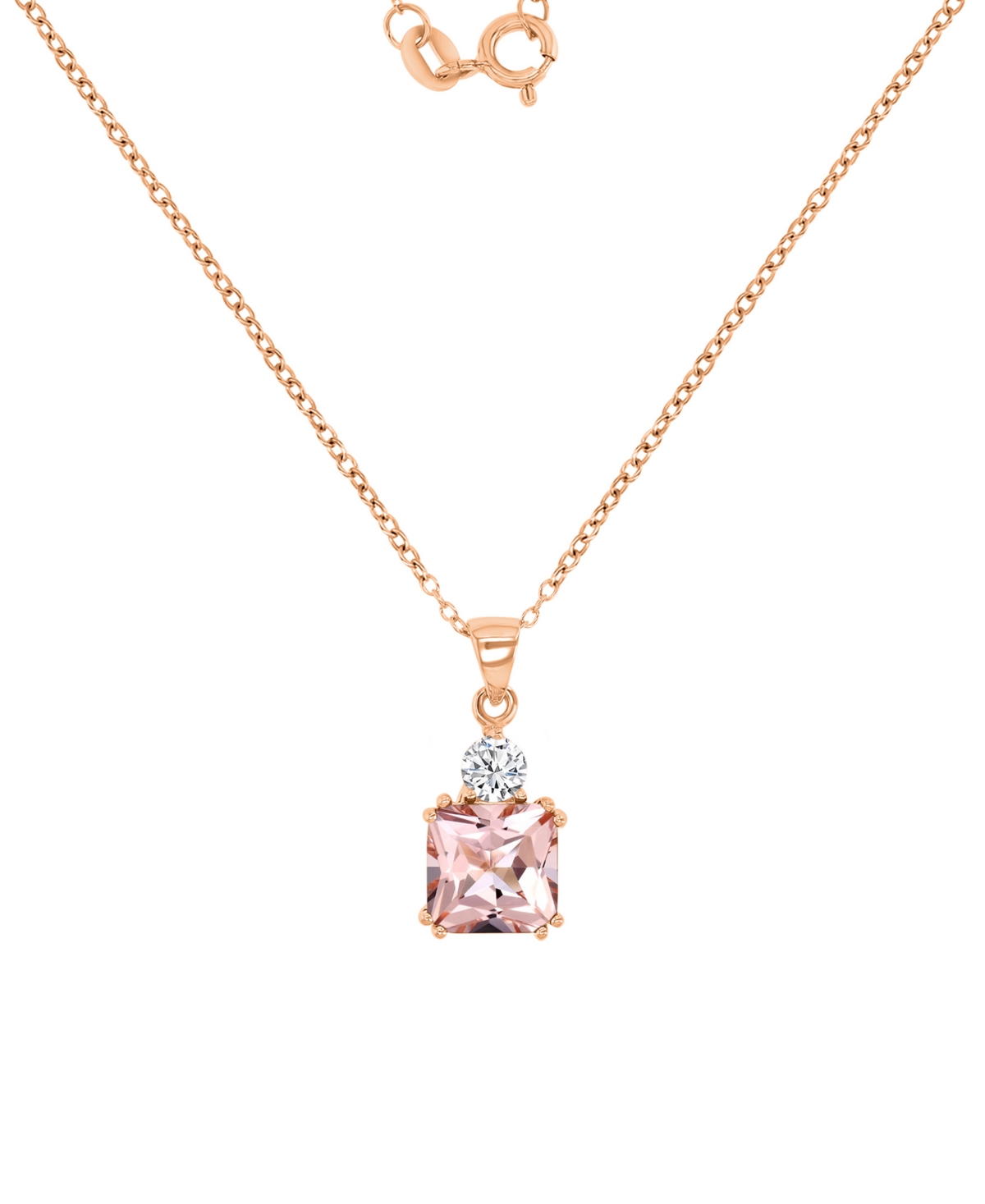 Macy's Cubic Zirconia Two-stone 18" Pendant Necklace In 14k Rose Gold-plated Sterling Silver In Pink
