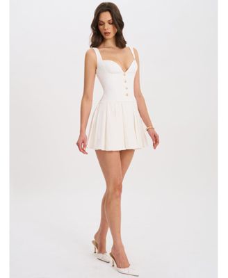 Women's Tala White Sleeveless Pleated Preppy Mini Dress