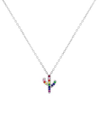 Cubic Zirconia Multicolor Cactus 18" Pendant Necklace