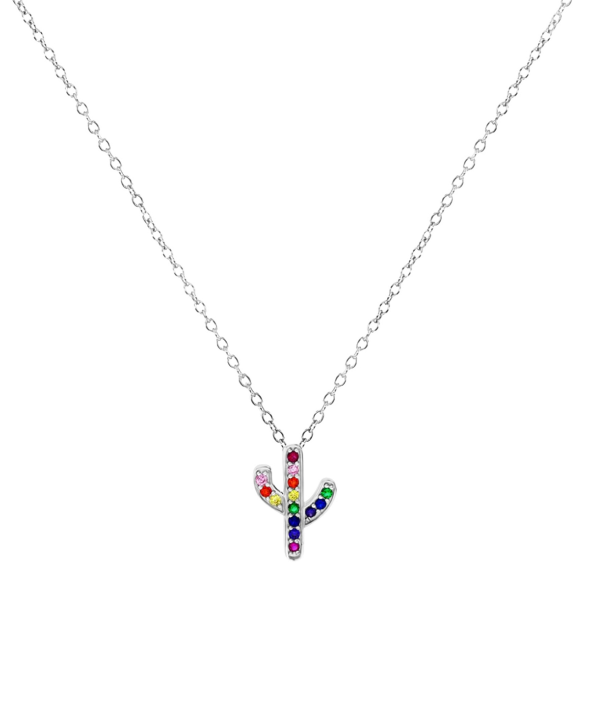 Macy's Cubic Zirconia Multicolor Cactus 18" Pendant Necklace In Silver