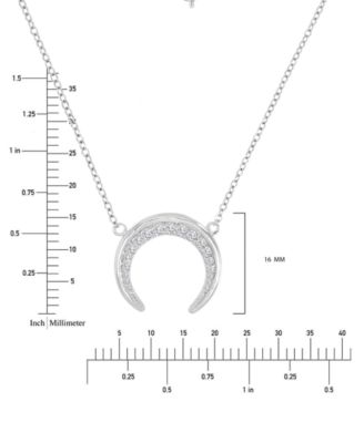 Cubic Zirconia Crescent Moon Pendant Necklace in Sterling Silver, 16" + 2" extender