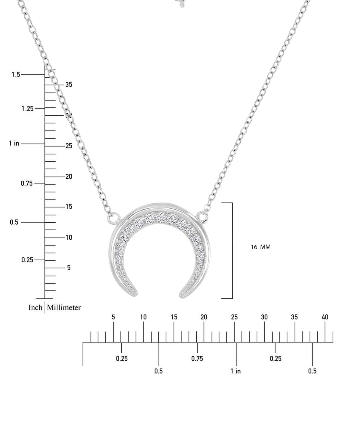 Macy's Cubic Zirconia Crescent Moon Pendant Necklace In Sterling Silver, 16" + 2" Extender In Silver