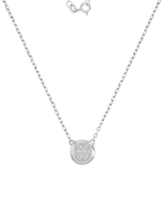 Cubic Zirconia Pav&eacute; Circle Disc Pendant Necklace in 14k Gold-Plated Sterling Silver, 18"