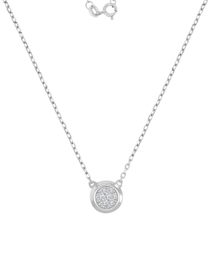 Cubic Zirconia Pav&eacute; Circle Disc Pendant Necklace in 14k