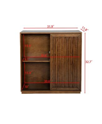 Mid Century Cabinet with 2 Sliding Door & Solid Wood Decorative Strips