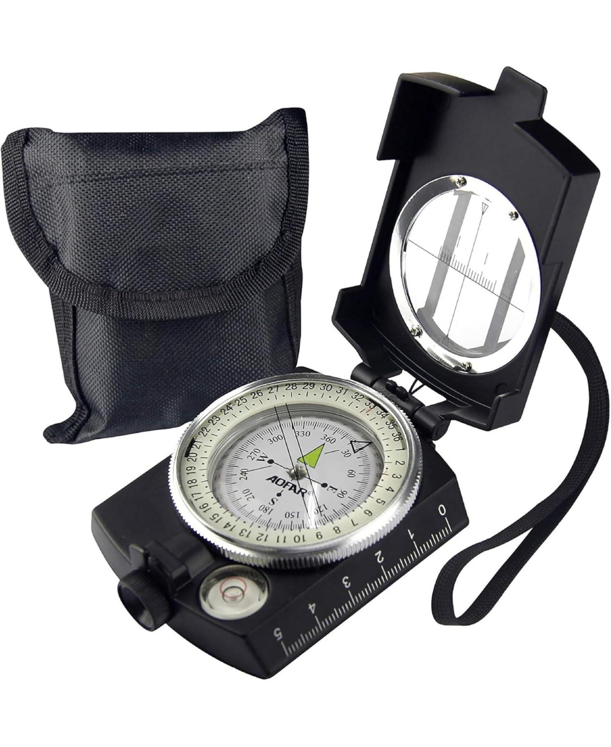 Military Compass,Af-4580 Lensatic Sighting, Waterproof and Shakeproof with Map Measurer Distance Calculator, Pouch for Camping, Hiking - Black