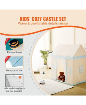 Castle Play Tent for Kids with Mat Tent Lamp and Windows Indoor Outdoor Playhouse