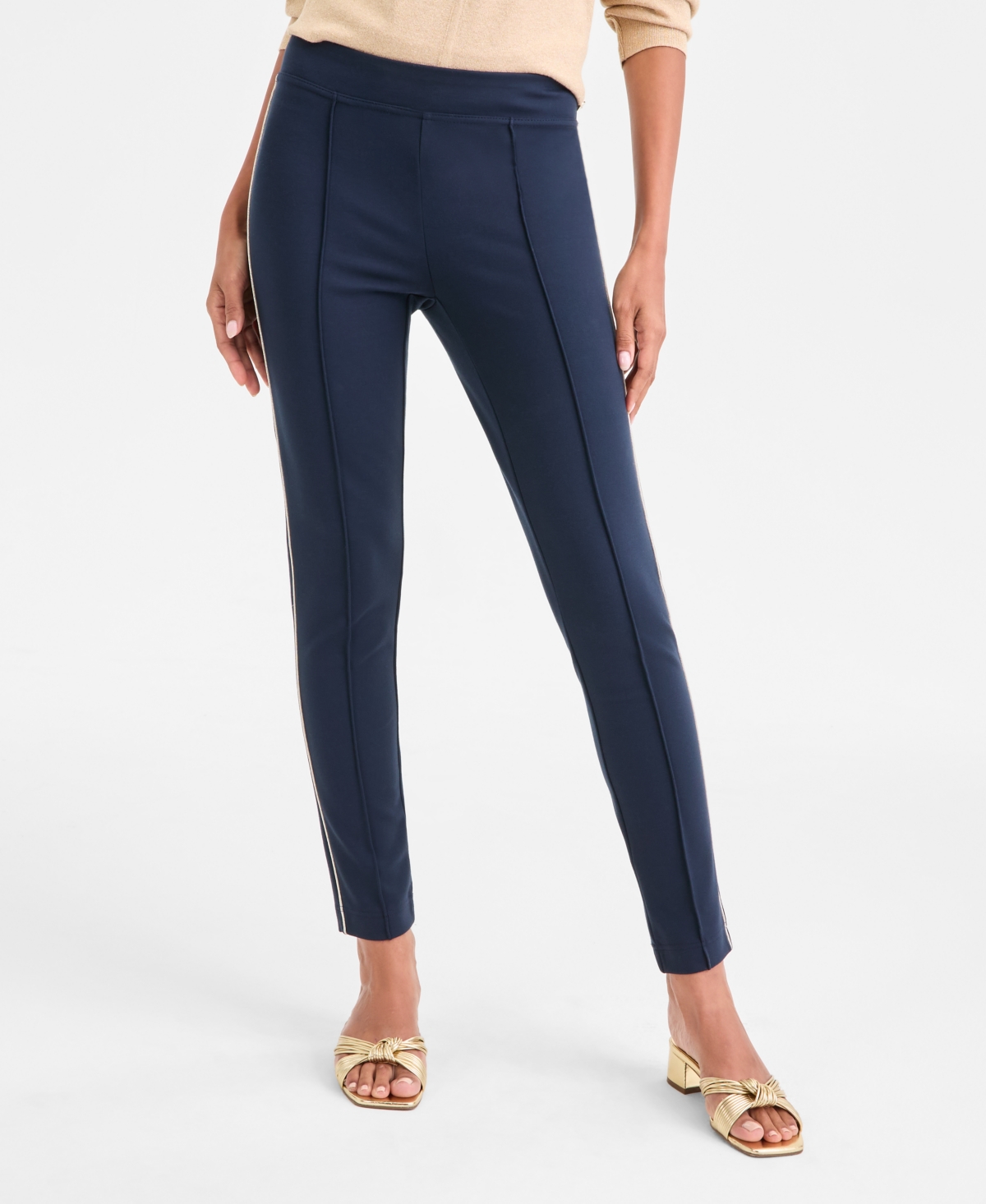 Tommy Hilfiger Women's Striped-trim Seamed Pull-on Pants In Blue