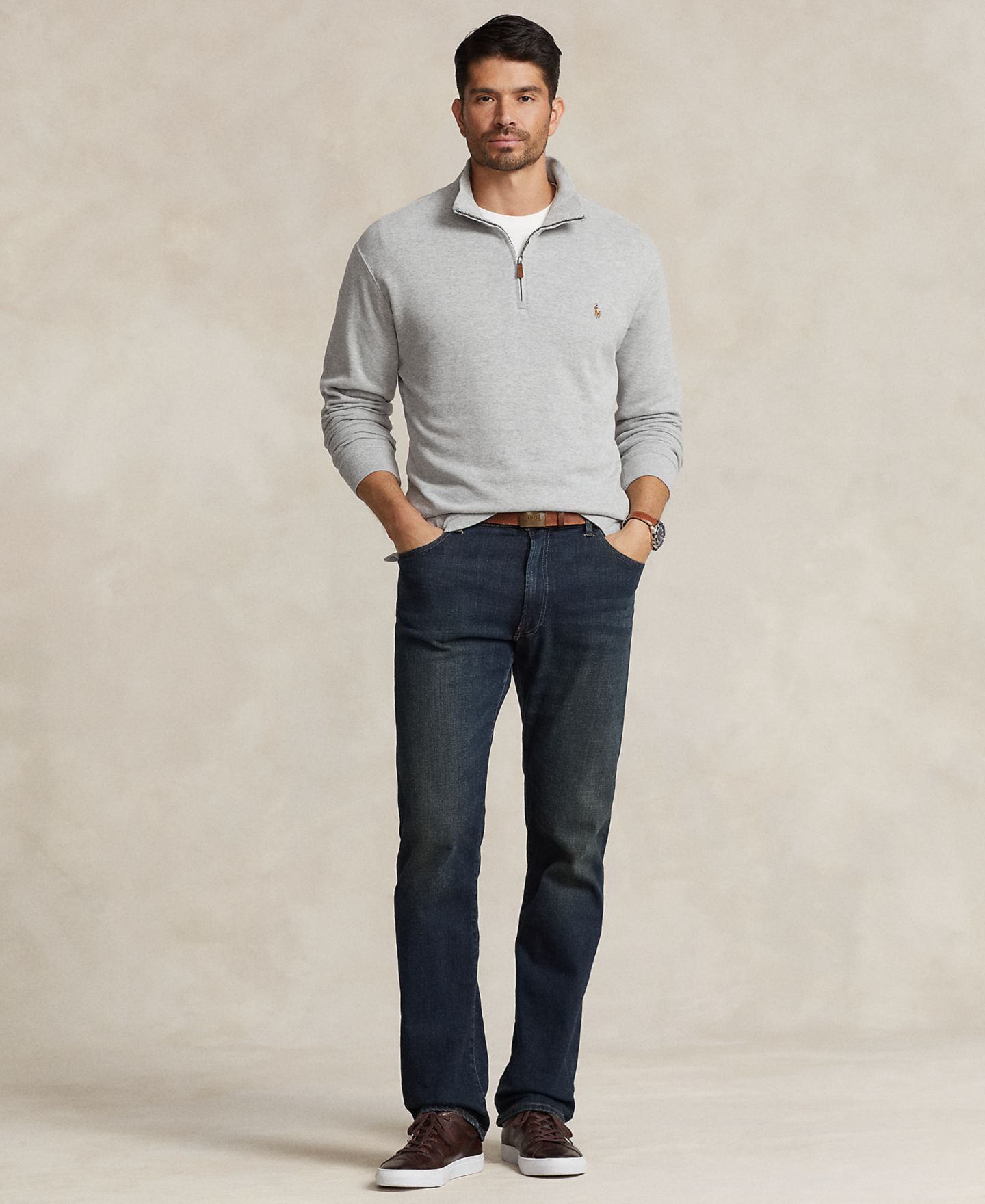 Мужской свитер Polo Ralph Lauren Big & Tall Estate-Rib Quarter-Zip Pullover, цвет: Меланжевый — фото 4