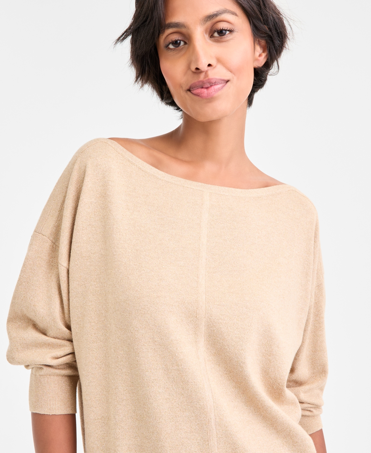 Tommy Hilfiger Women's Dolman-sleeve Boat-neck Shine Sweater In Neutral