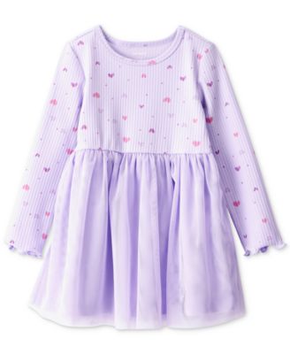 Carter's - Toddler Girls Heart-Print Long-Sleeve Tulle Dress