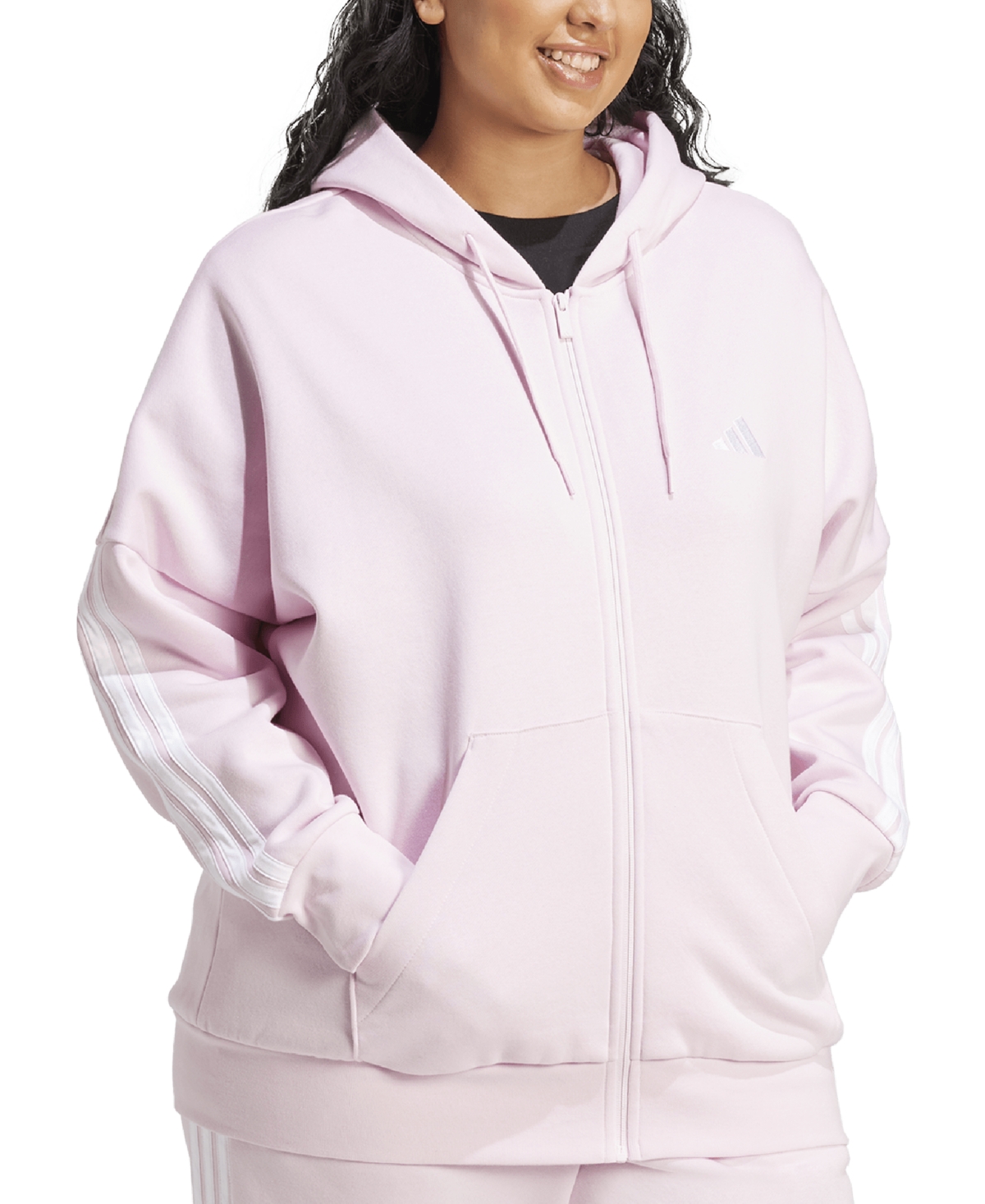 Adidas Originals Plus Size Essentials 3-stripes Full-zip Fleece Hoodie In Pink