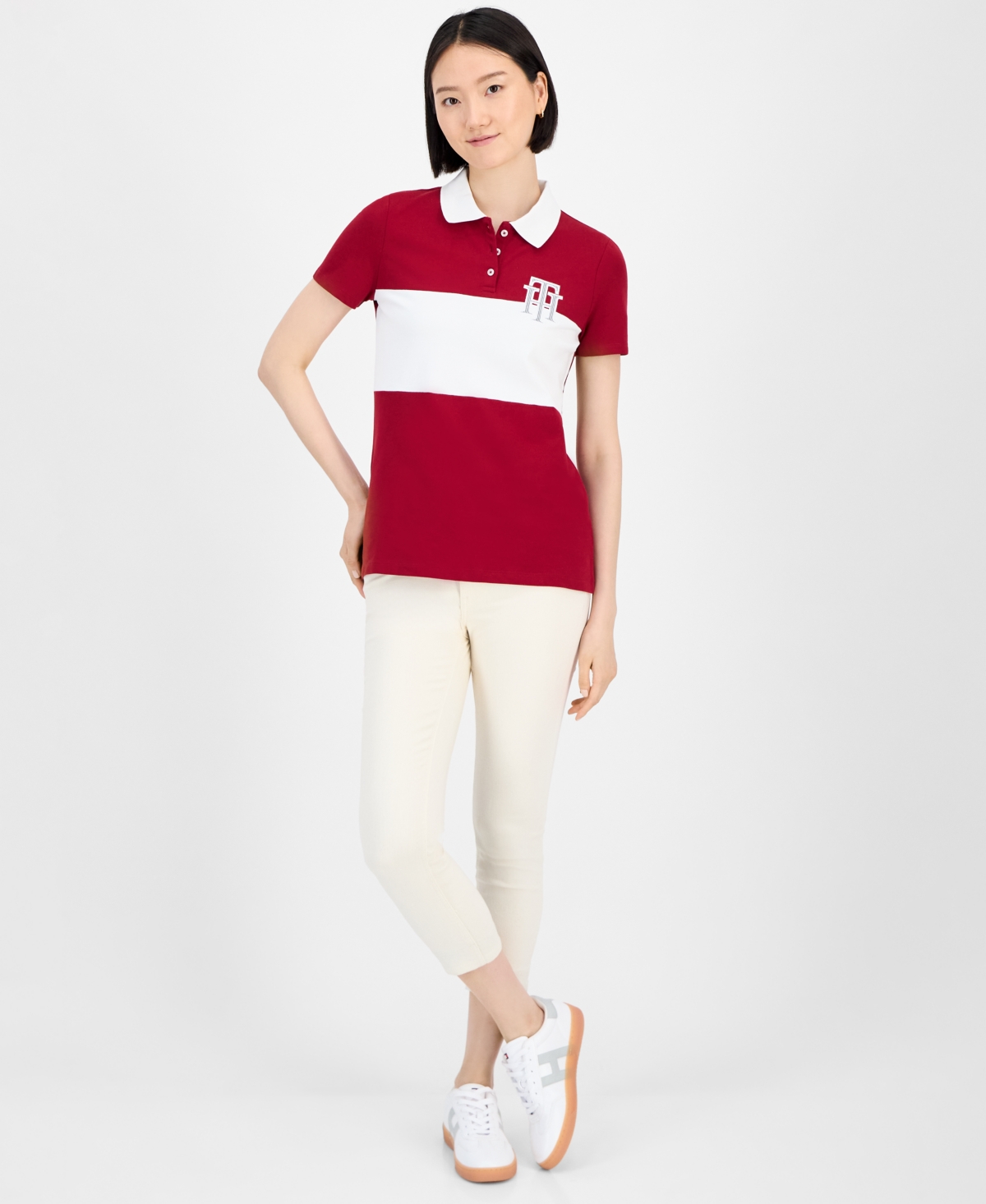 Tommy Hilfiger Women's Pieced Pique Short-sleeve Polo Shirt In Red