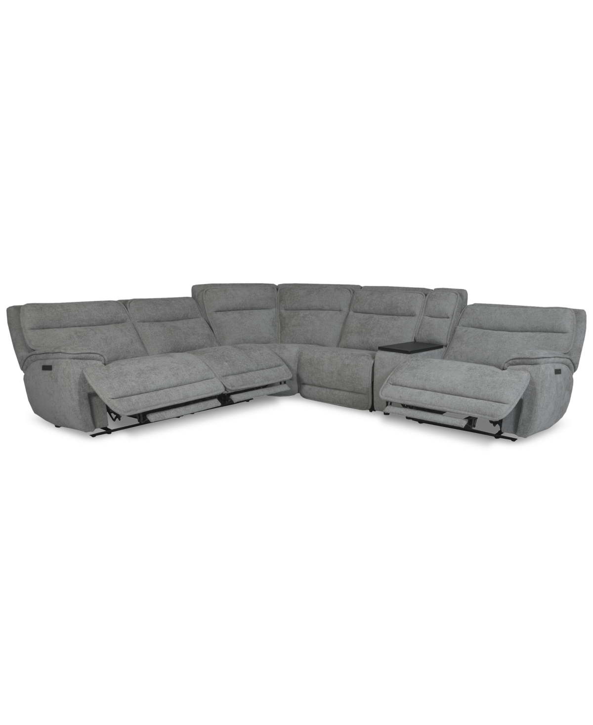 Macy's Ozryn 6-pc. Fabric Sectional With Console And 3 Power Motion Chairs, Exclusively At  In Silver