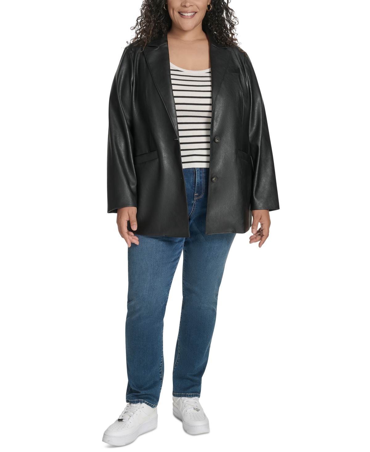 Levi's Plus Size Faux-leather Peak-lapel Jacket In Black