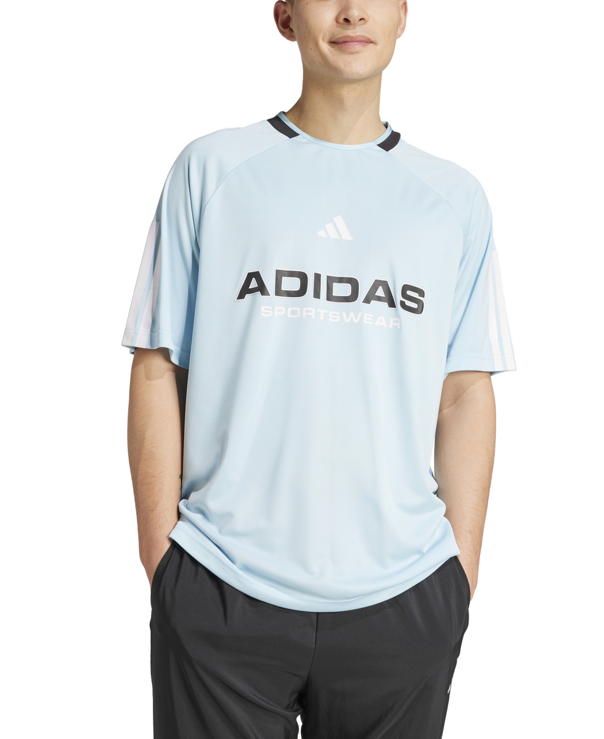 adidas Men's Nation Stripe Logo Jersey T-Shirt - Ice Blue